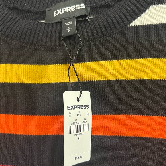 EXPRESS Black Multi-Stripe Crewneck Sweater - Picture 4 of 4